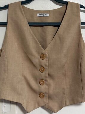 Women's Tan Button-Down Vest Top